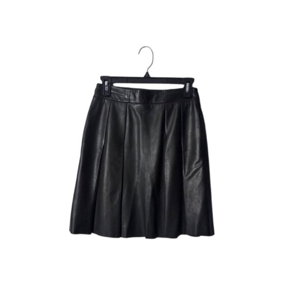ANNE KLEIN Black Leather Pleated A-Line Skirt Size 8 Womens Professional Career - Picture 2 of 6